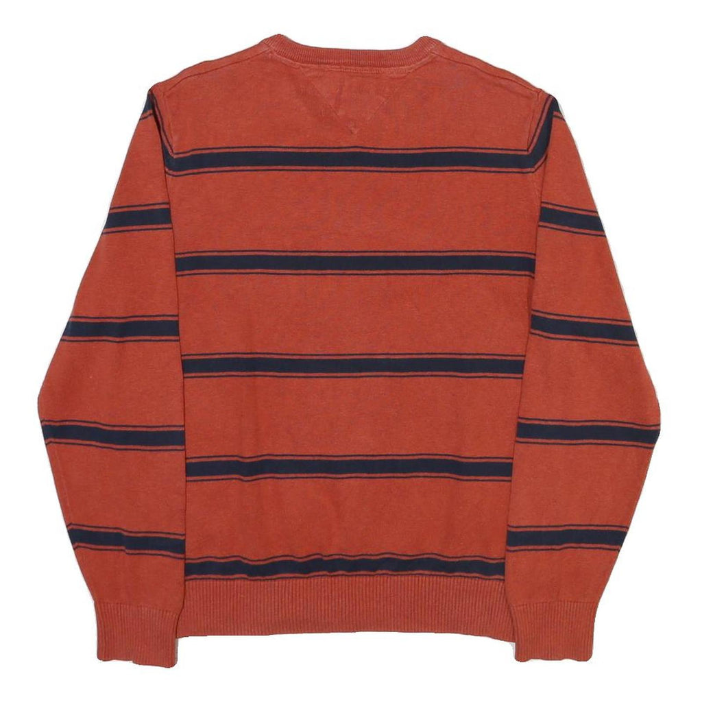TOMMY HILFIGER Mens Rust & Navy Striped Patterned Cotton Blend Jumper V Neck