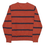 TOMMY HILFIGER Mens Rust & Navy Striped Patterned Cotton Blend Jumper V Neck