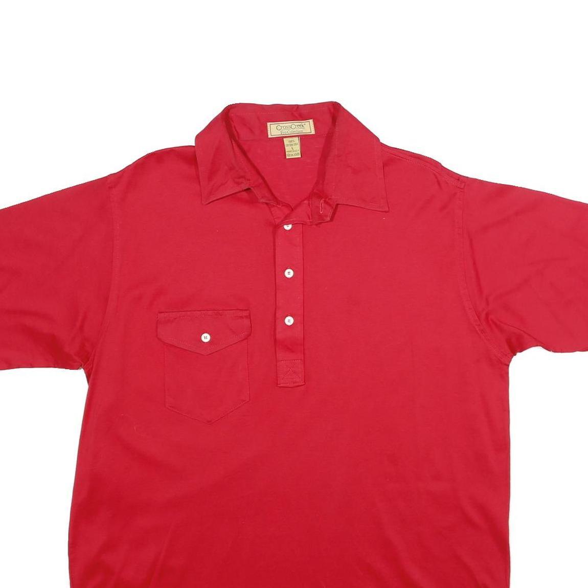 CROSS CREEK Mens Red Short Sleeve Plain L Cotton Polo Shirt Pocket Button