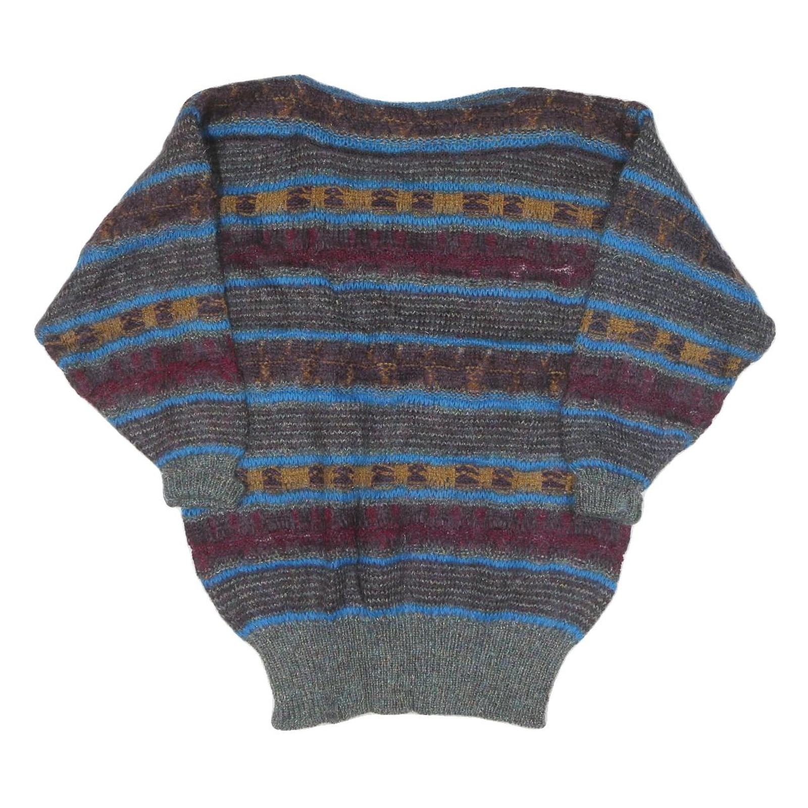 ESCADA Womens Grey & Blue Patterned Wool Jumper Round Neck Chunky Knit L