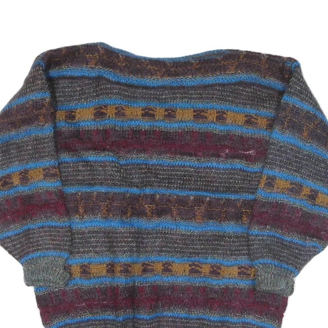 ESCADA Womens Grey & Blue Patterned Wool Jumper Round Neck Chunky Knit L