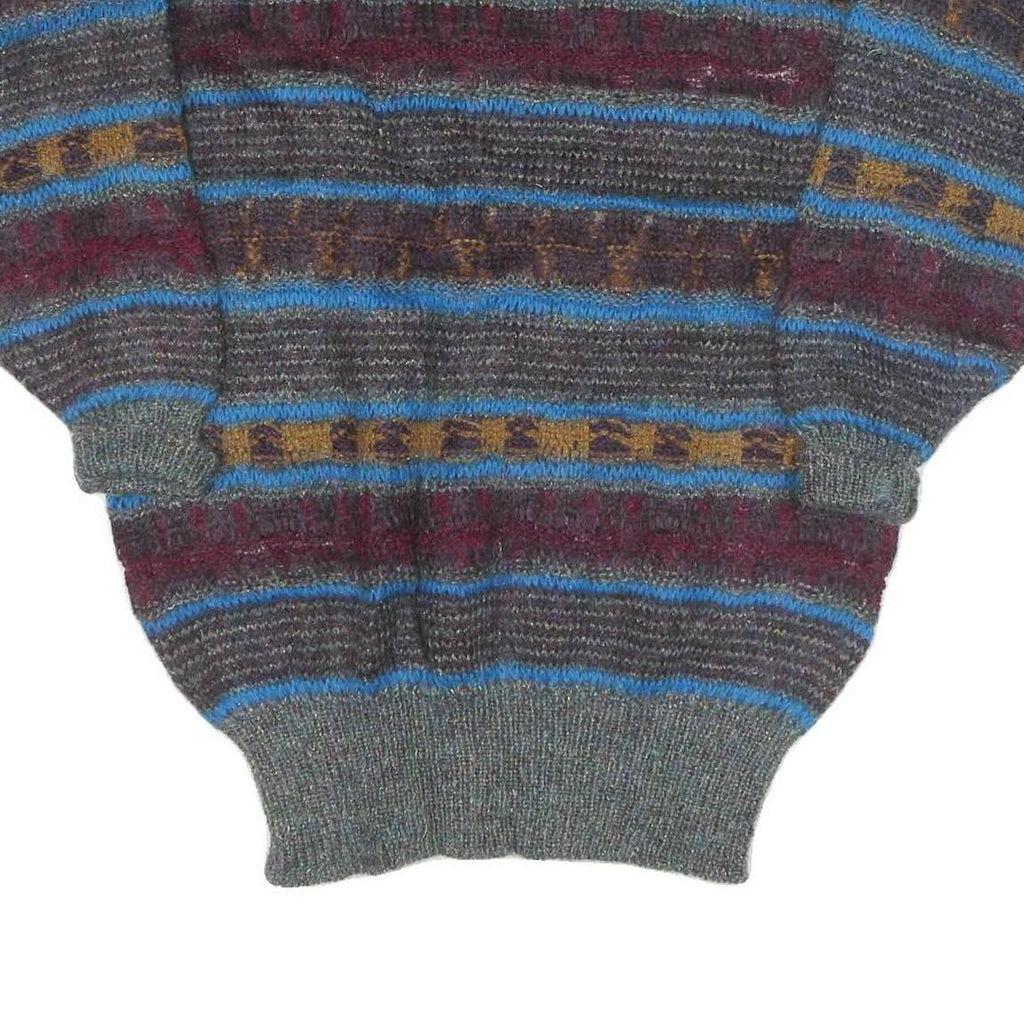 ESCADA Womens Grey & Blue Patterned Wool Jumper Round Neck Chunky Knit L