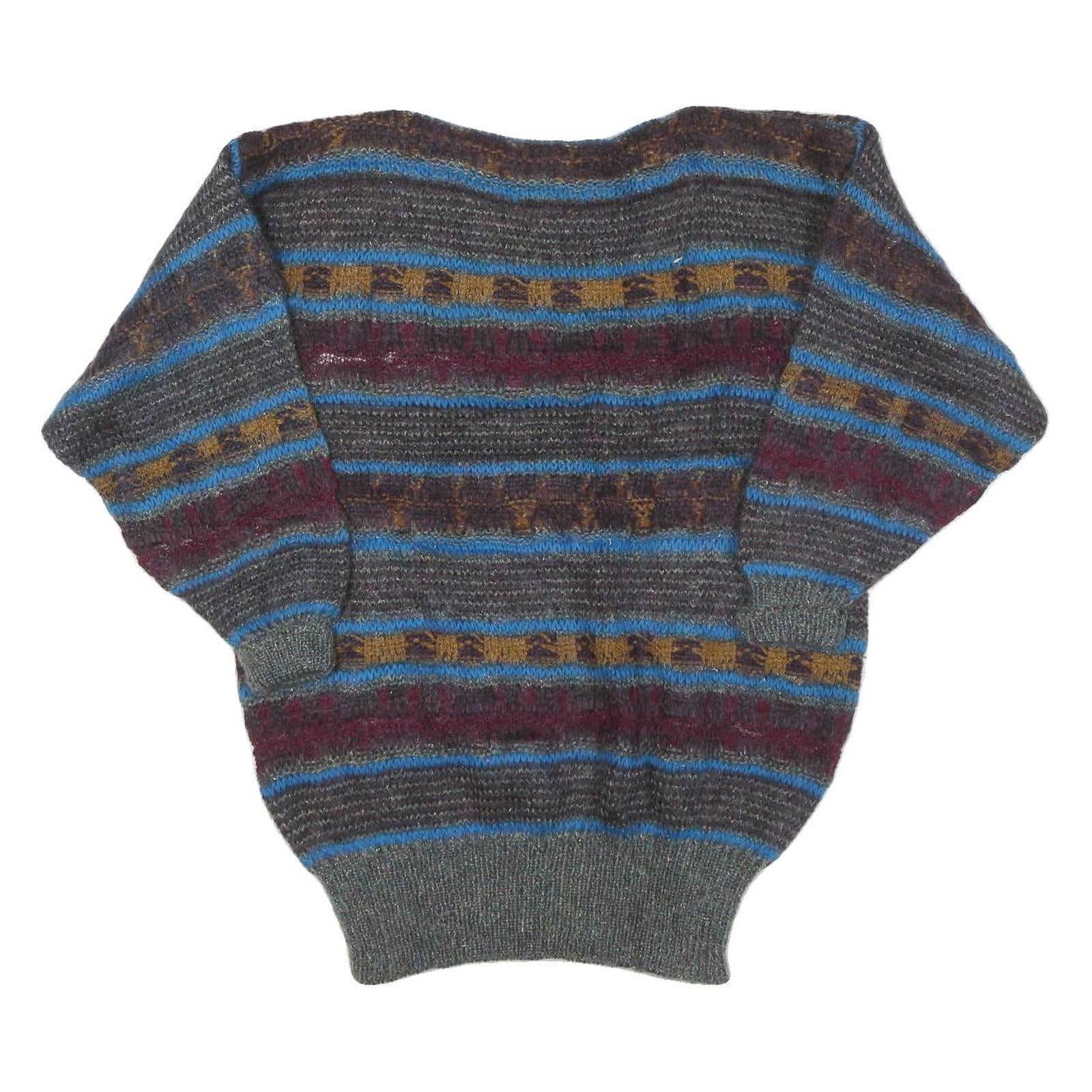 ESCADA Womens Grey & Blue Patterned Wool Jumper Round Neck Chunky Knit L