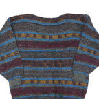 ESCADA Womens Grey & Blue Patterned Wool Jumper Round Neck Chunky Knit L