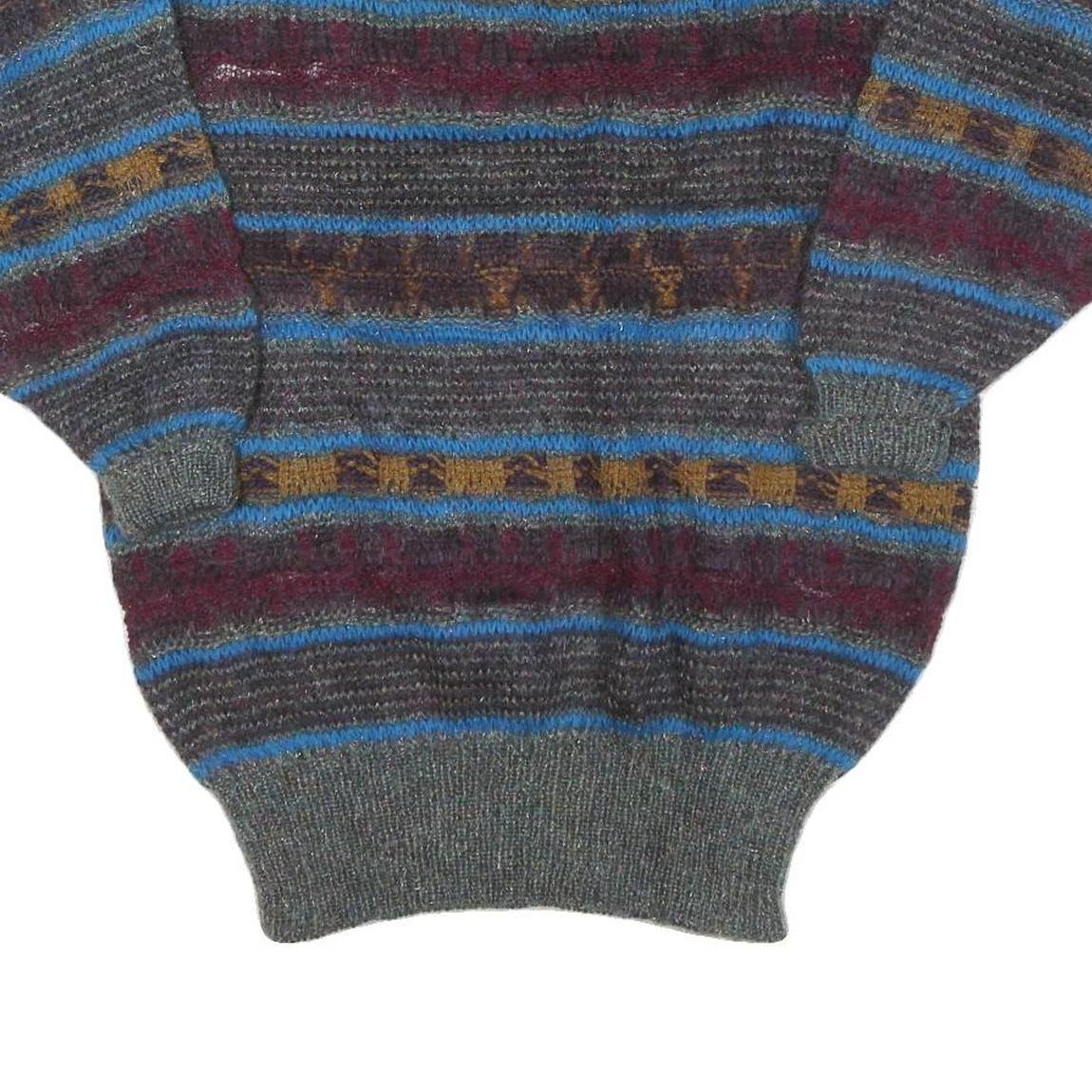ESCADA Womens Grey & Blue Patterned Wool Jumper Round Neck Chunky Knit L