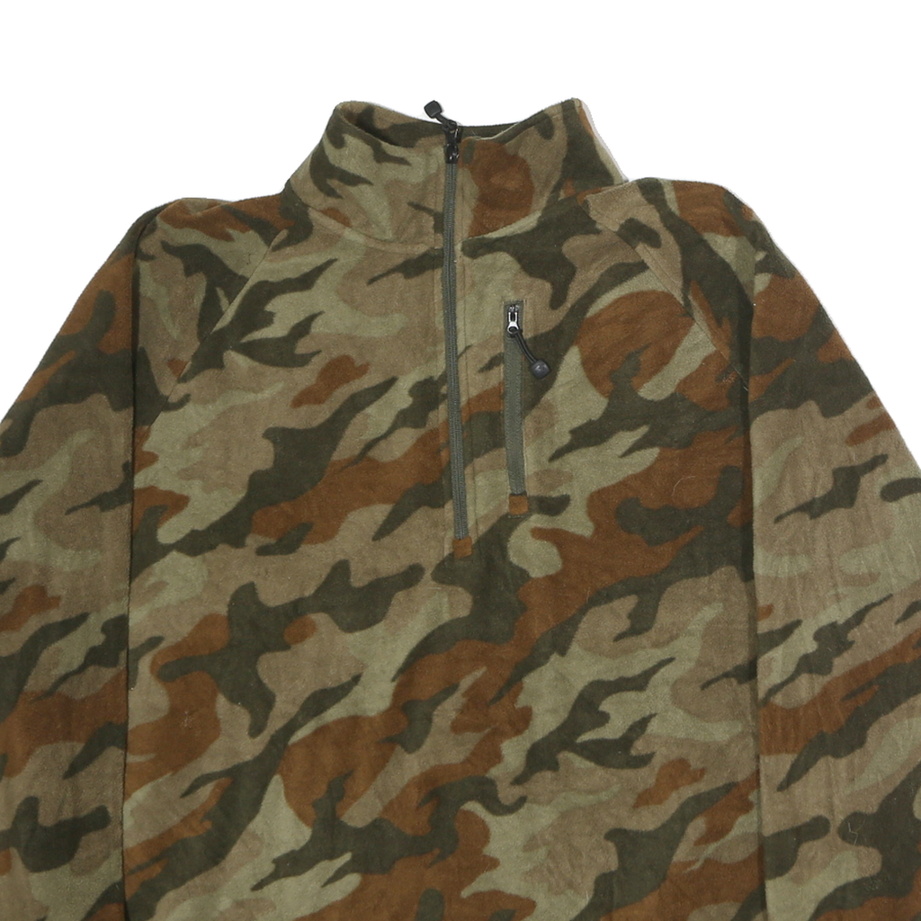 STARTER Mens Green & Brown Camo 1/4 Zip L Polyester Sweatshirt Outdoor Casual
