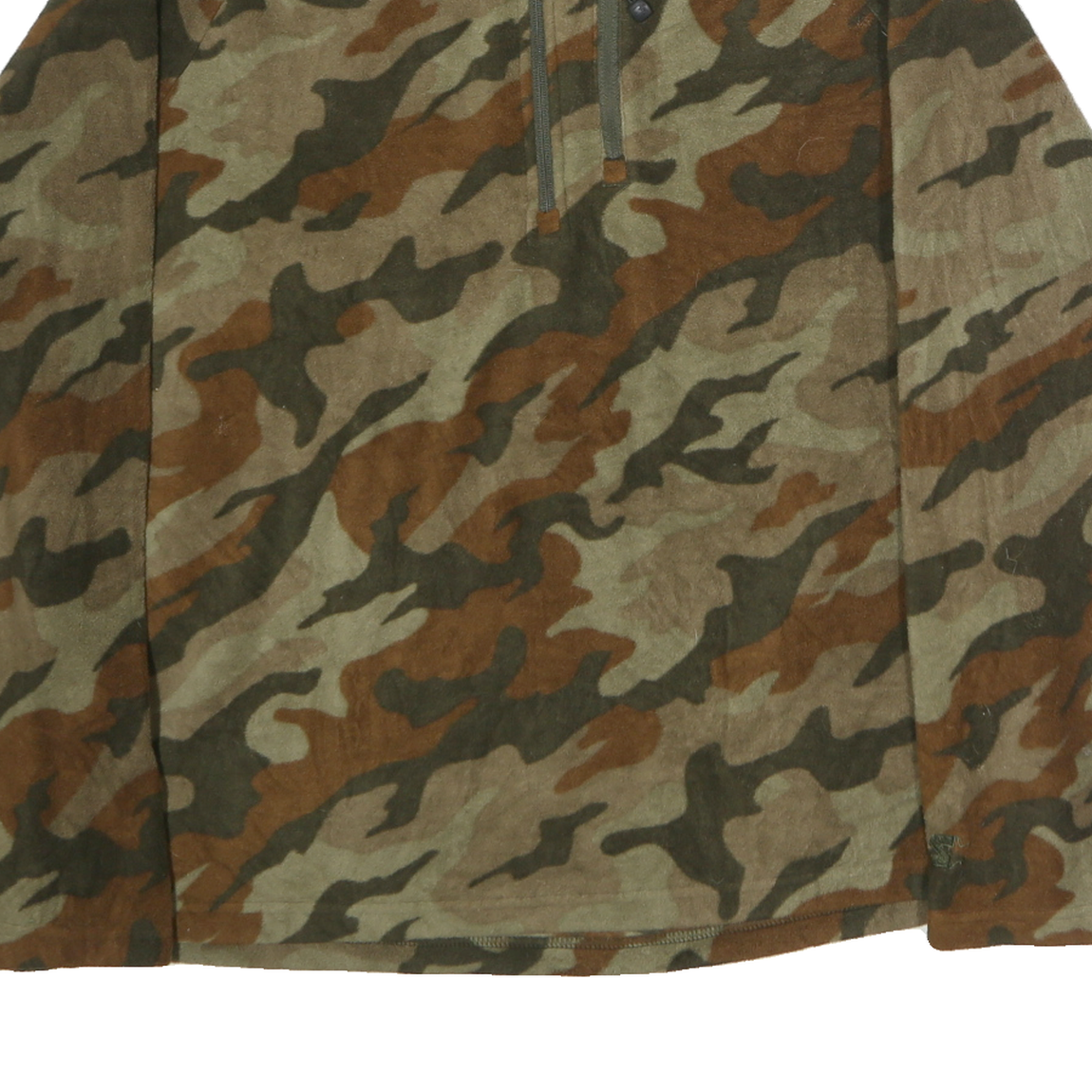 STARTER Mens Green & Brown Camo 1/4 Zip L Polyester Sweatshirt Outdoor Casual
