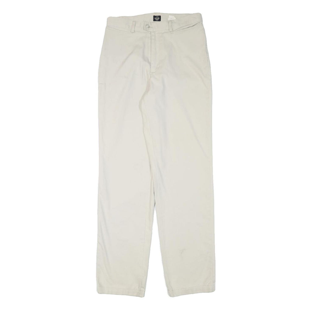 DOCKERS Mens Cotton Blend White Regular Straight Trousers W28 L30 Classic Zip