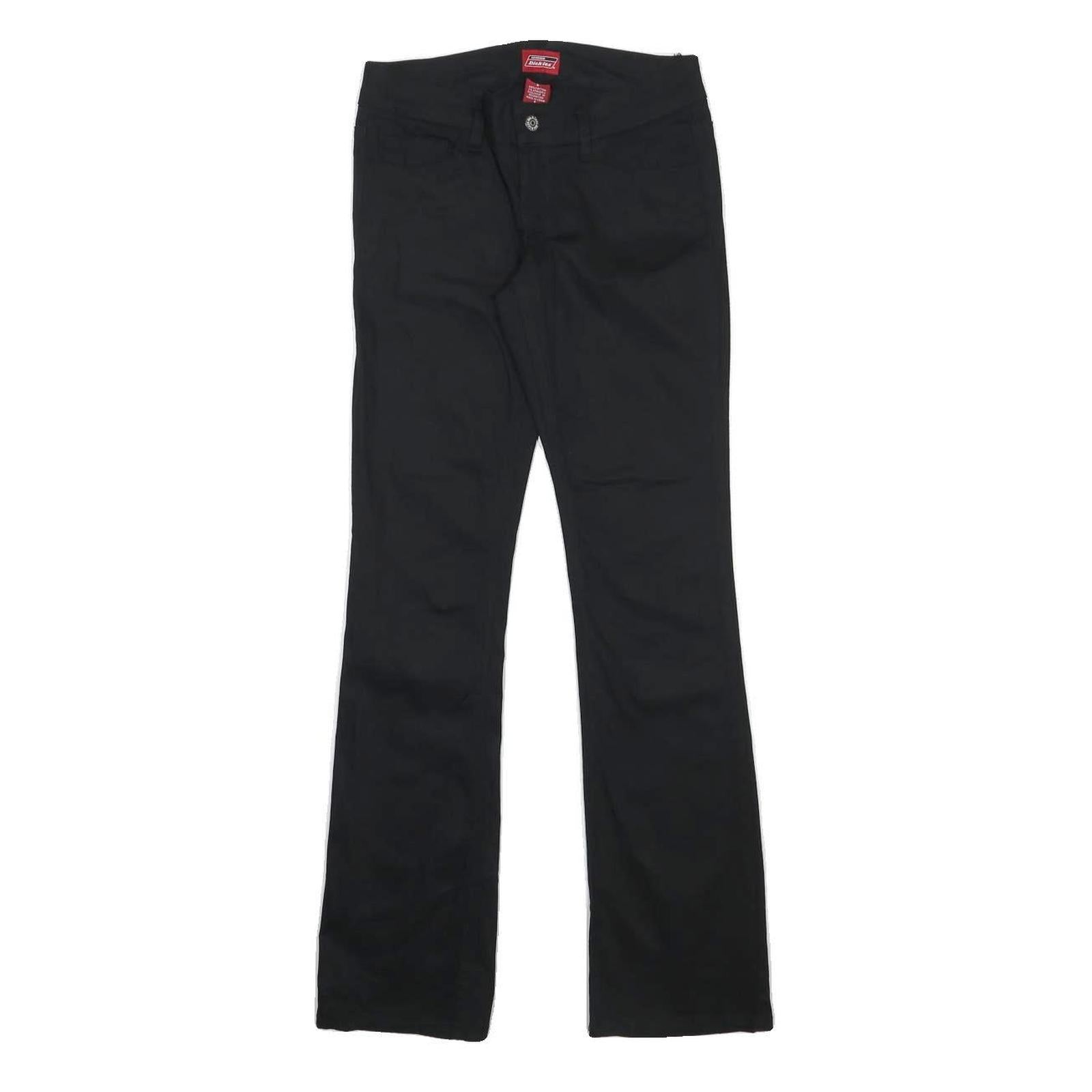 DICKIES Womens Cotton Blend Black Slim Straight Trousers W26 L30 Classic Zip