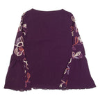 QUINZE HEURES TRENTE Womens Bardot Top Purple V-Neck Long Sleeve Floral M