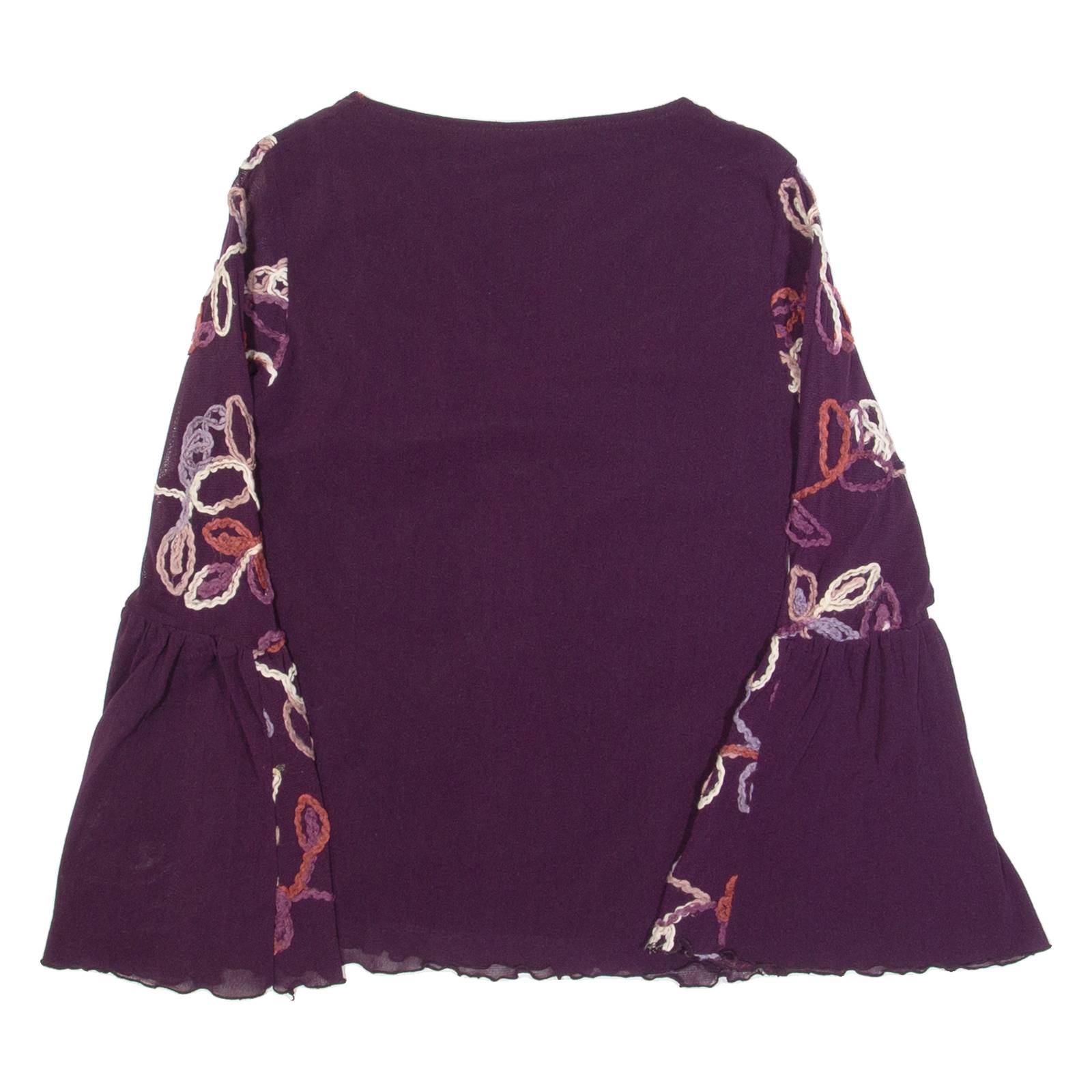 QUINZE HEURES TRENTE Womens Bardot Top Purple V-Neck Long Sleeve Floral M
