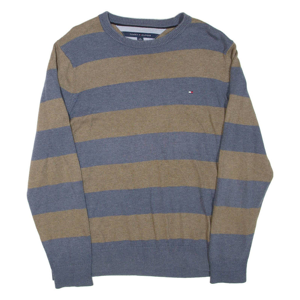 TOMMY HILFIGER Mens Patterned Jumper Blue Striped Tight Knit XL
