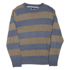 TOMMY HILFIGER Mens Patterned Jumper Blue Striped Tight Knit XL