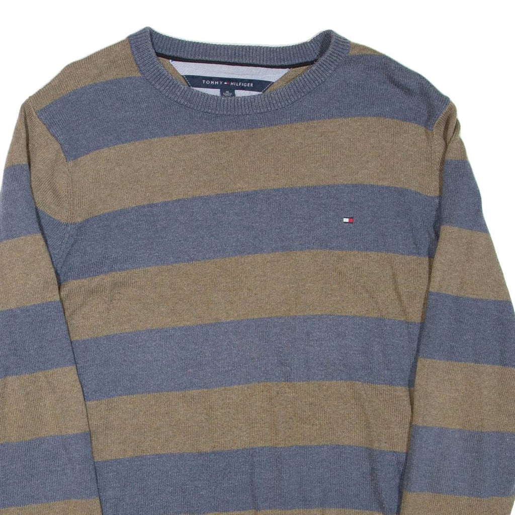 TOMMY HILFIGER Mens Patterned Jumper Blue Striped Tight Knit XL