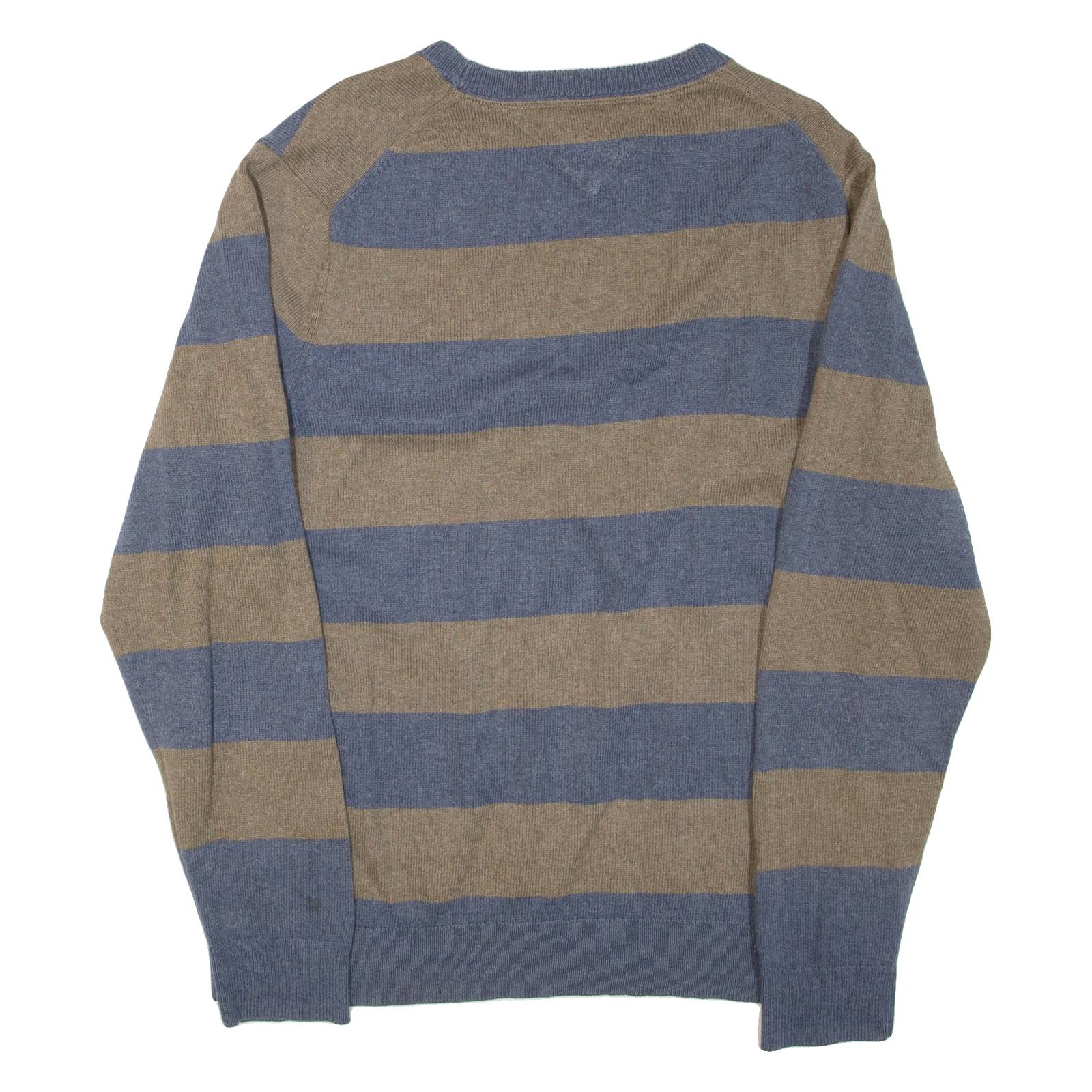 TOMMY HILFIGER Mens Patterned Jumper Blue Striped Tight Knit XL
