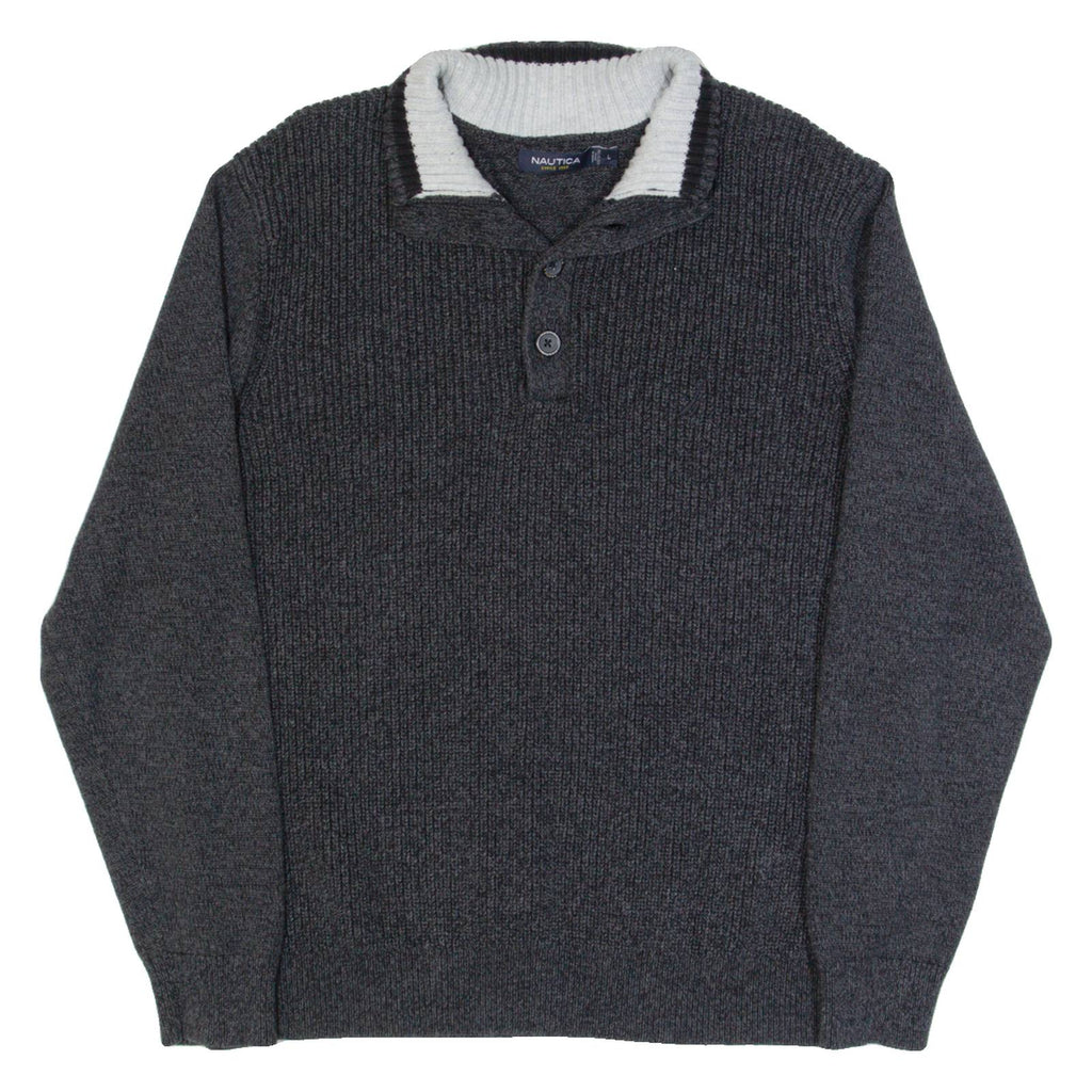 NAUTICA Mens Jumper Grey Button Neck Tight Knit L