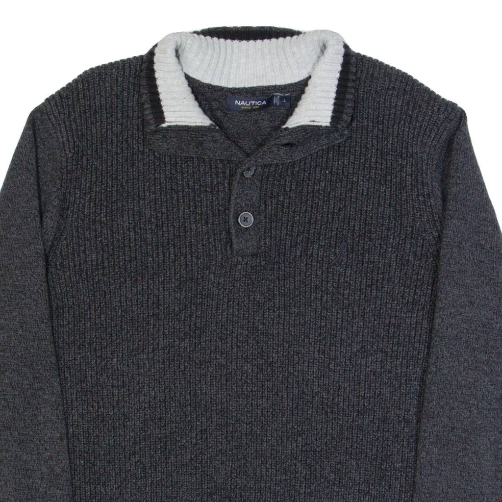 NAUTICA Mens Jumper Grey Button Neck Tight Knit L