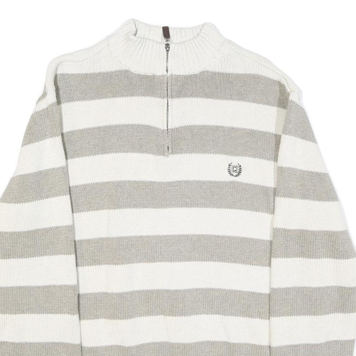 CHAPS Mens White & Grey Patterned Cotton Jumper 1/4 Zip Cable Knit XL Pullover