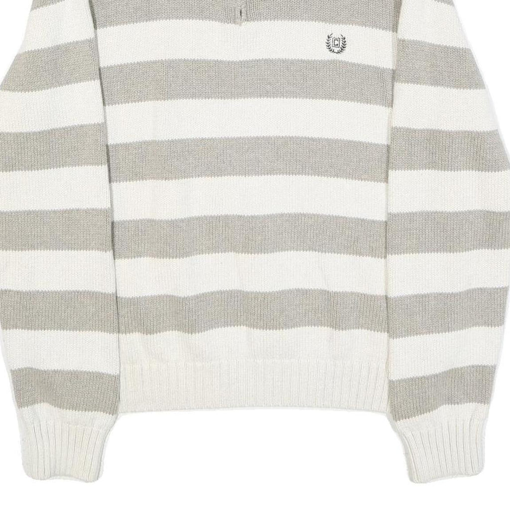 CHAPS Mens White & Grey Patterned Cotton Jumper 1/4 Zip Cable Knit XL Pullover