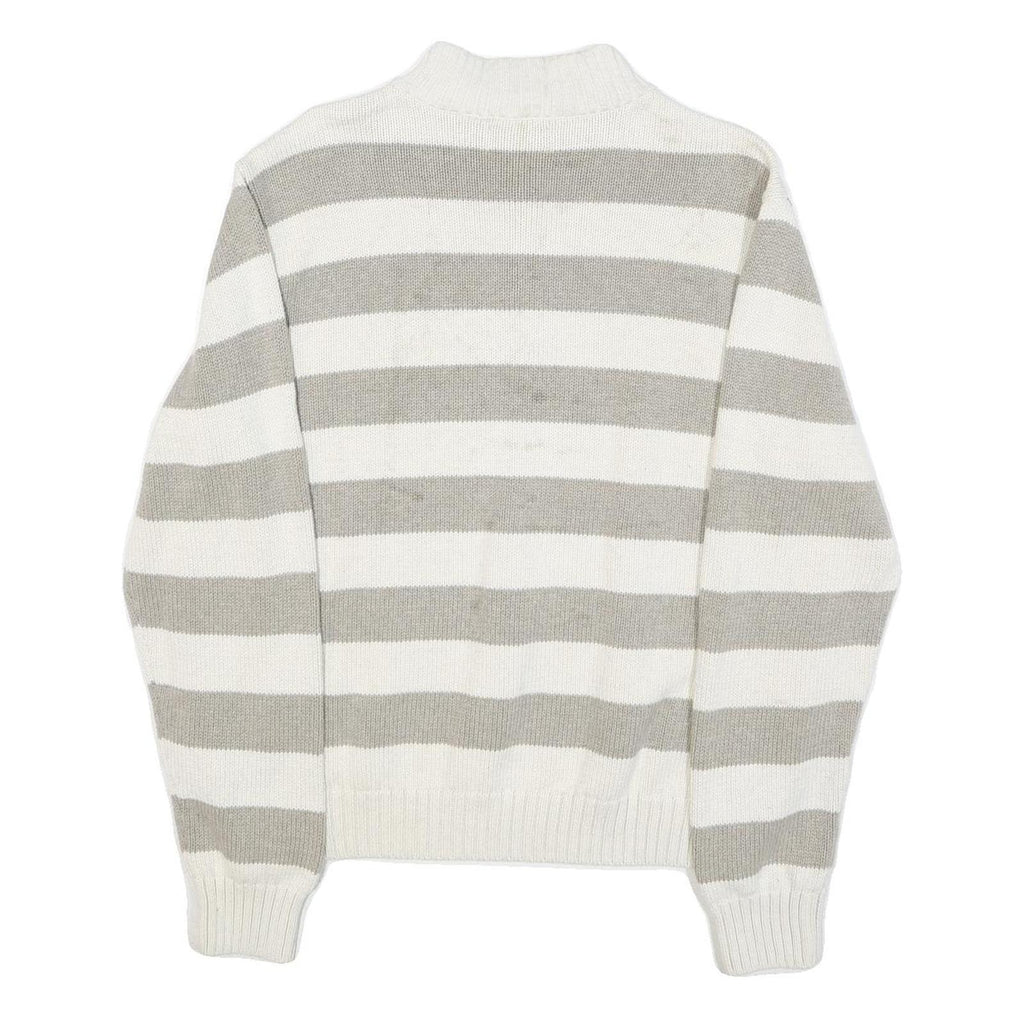 CHAPS Mens White & Grey Patterned Cotton Jumper 1/4 Zip Cable Knit XL Pullover