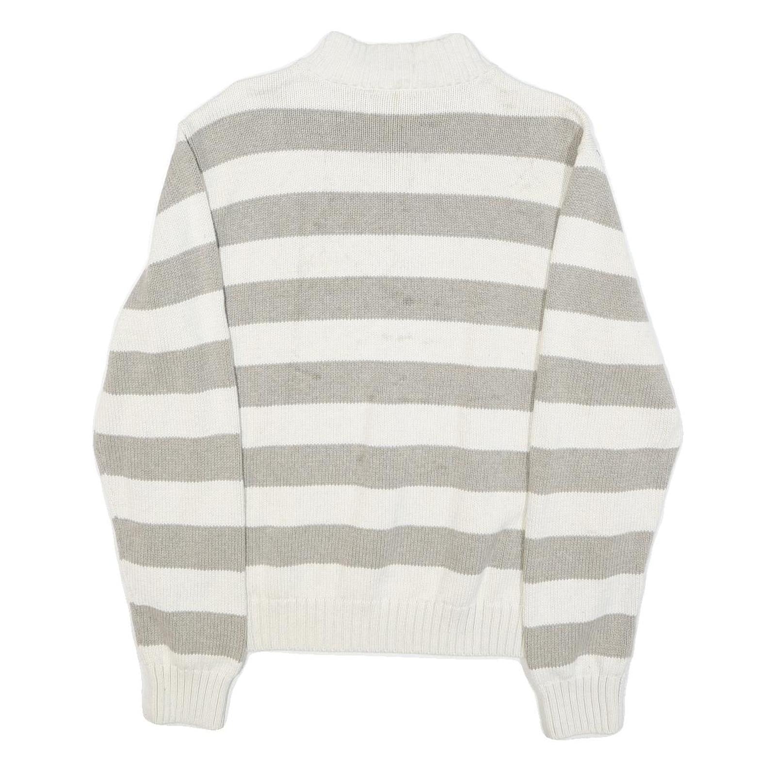 CHAPS Mens White & Grey Patterned Cotton Jumper 1/4 Zip Cable Knit XL Pullover