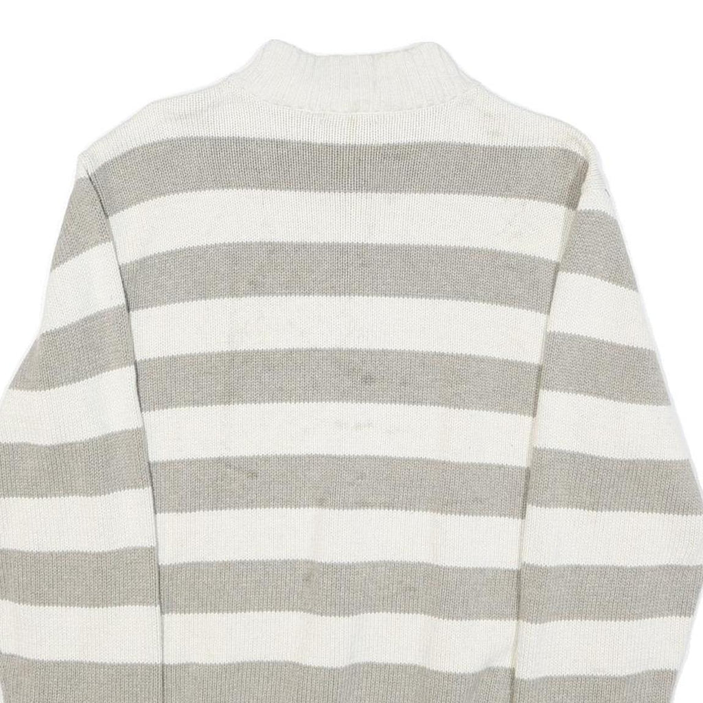 CHAPS Mens White & Grey Patterned Cotton Jumper 1/4 Zip Cable Knit XL Pullover