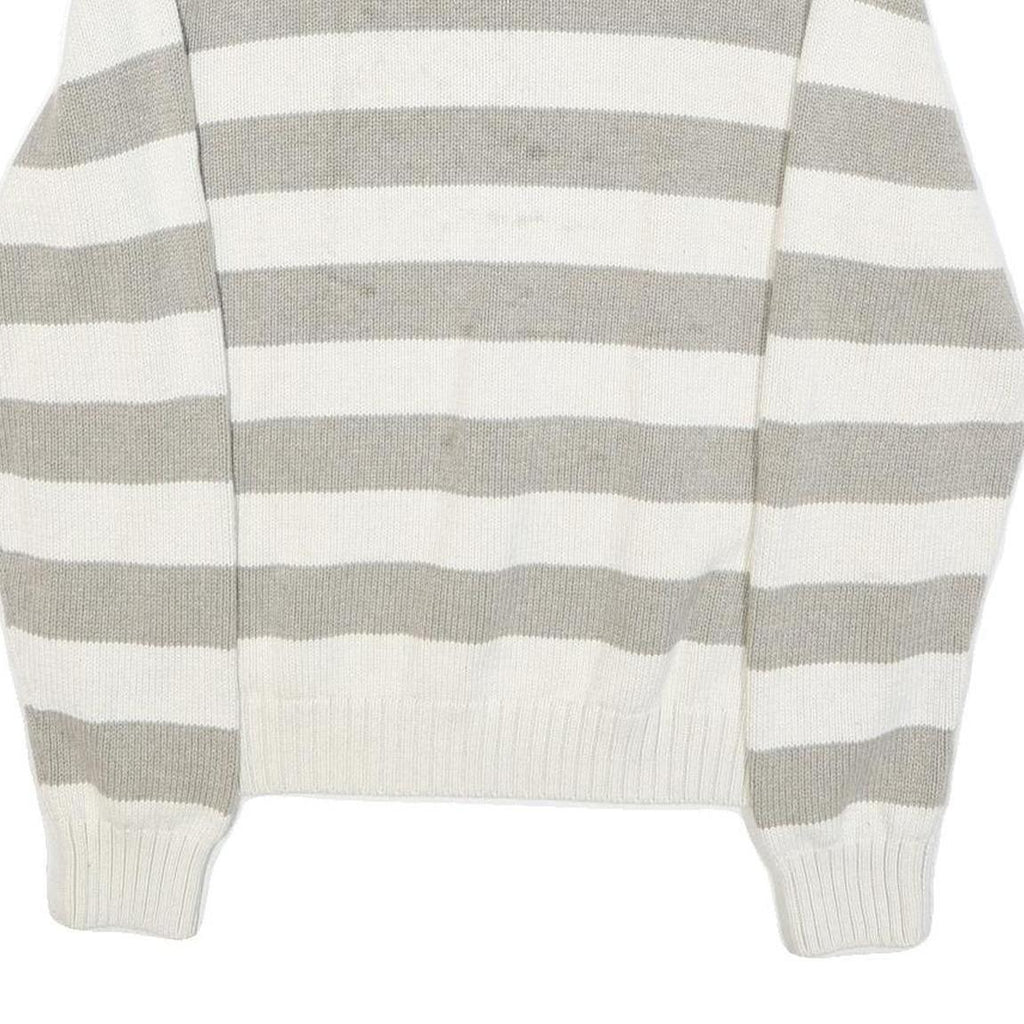 CHAPS Mens White & Grey Patterned Cotton Jumper 1/4 Zip Cable Knit XL Pullover