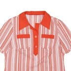 Womens Red & White Striped Basic Top Short Sleeve Collared Shirt L Button Detail