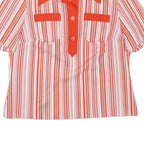 Womens Red & White Striped Basic Top Short Sleeve Collared Shirt L Button Detail
