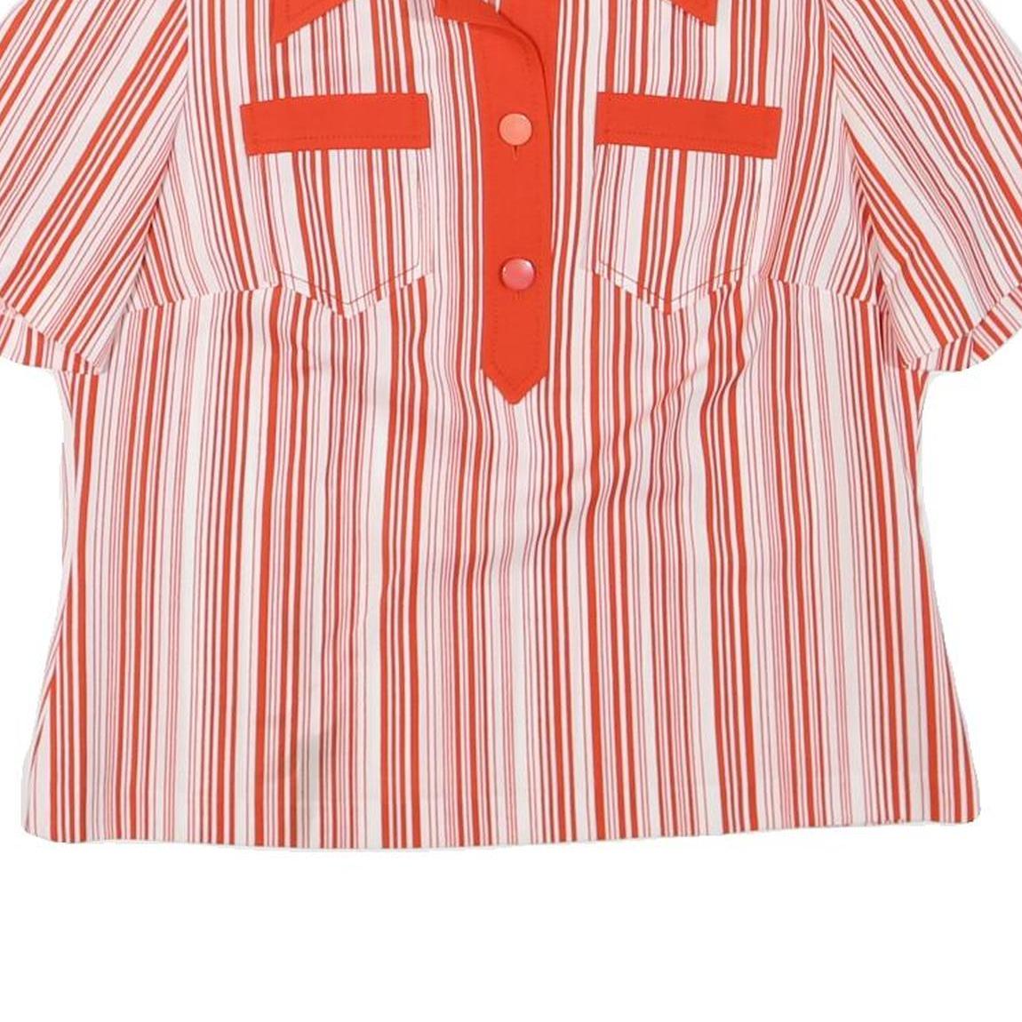 Womens Red & White Striped Basic Top Short Sleeve Collared Shirt L Button Detail