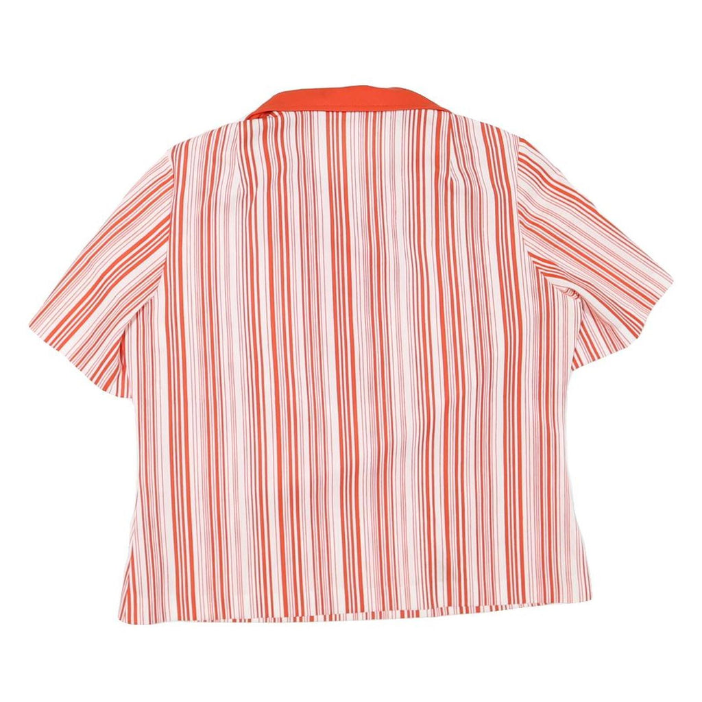 Womens Red & White Striped Basic Top Short Sleeve Collared Shirt L Button Detail