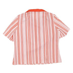 Womens Red & White Striped Basic Top Short Sleeve Collared Shirt L Button Detail