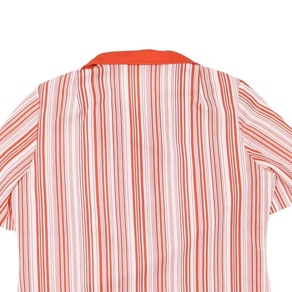Womens Red & White Striped Basic Top Short Sleeve Collared Shirt L Button Detail