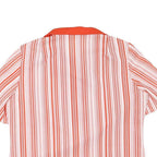 Womens Red & White Striped Basic Top Short Sleeve Collared Shirt L Button Detail