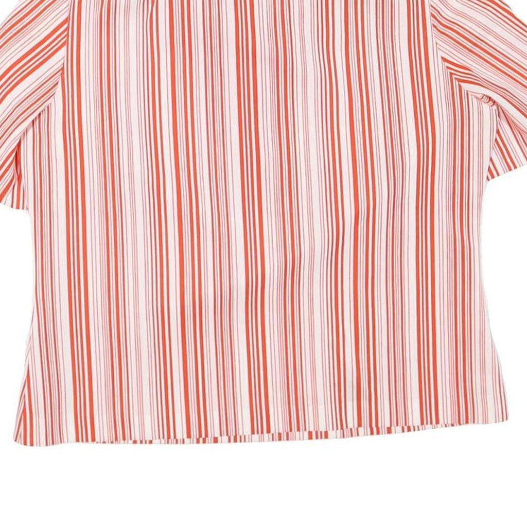 Womens Red & White Striped Basic Top Short Sleeve Collared Shirt L Button Detail