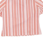 Womens Red & White Striped Basic Top Short Sleeve Collared Shirt L Button Detail