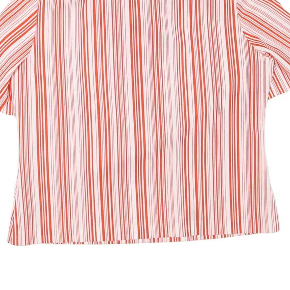 Womens Red & White Striped Basic Top Short Sleeve Collared Shirt L Button Detail