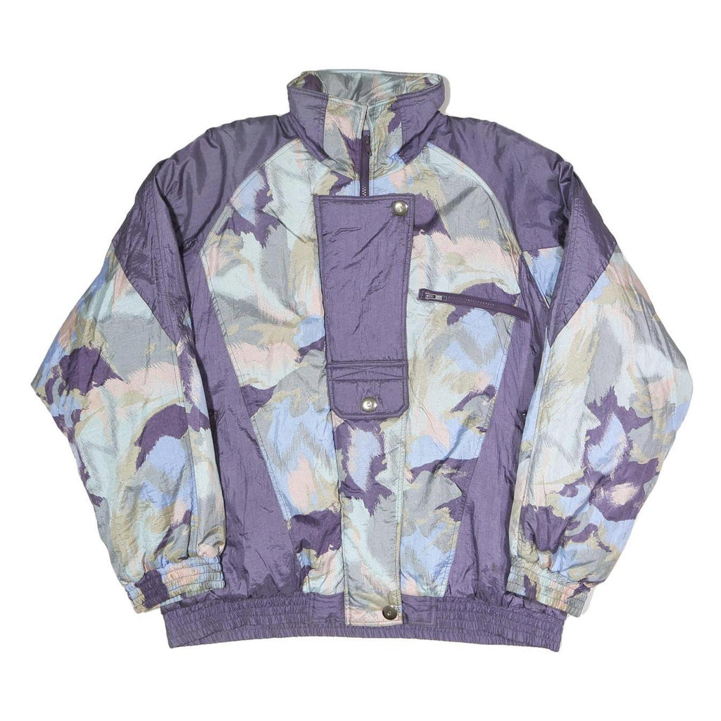 LETS JET Womens Purple Blue Polyester Blend Jacket L Zip Printed Oversized