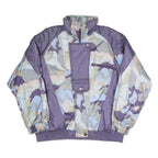 LETS JET Womens Purple Blue Polyester Blend Jacket L Zip Printed Oversized