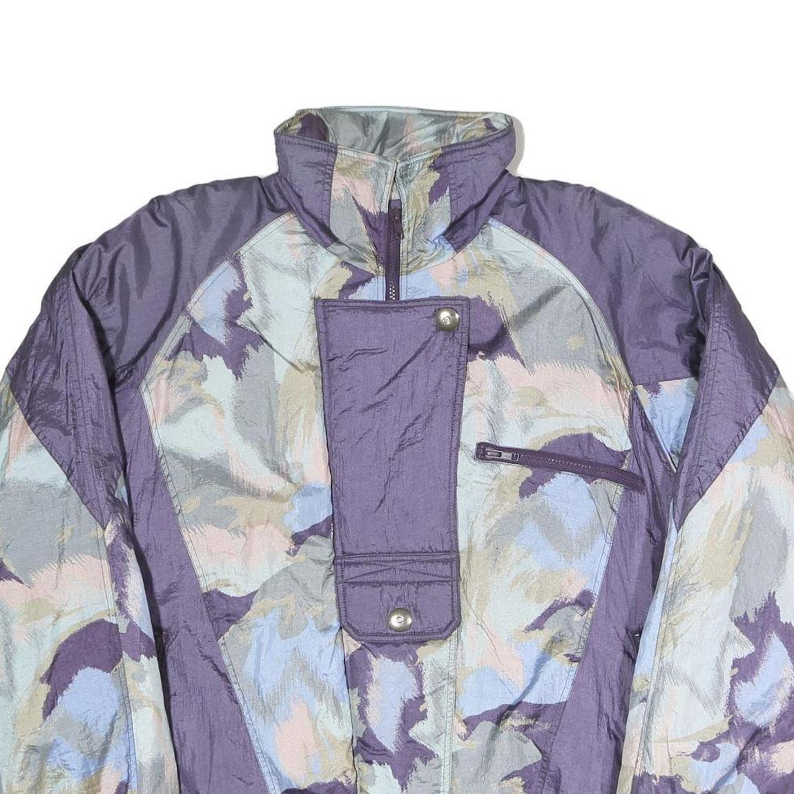 LETS JET Womens Purple Blue Polyester Blend Jacket L Zip Printed Oversized