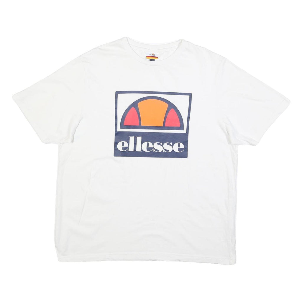 ELLESSE Mens White Graphic T-Shirt 2XL Short Sleeve Crew Neck Logo Casual Cotton