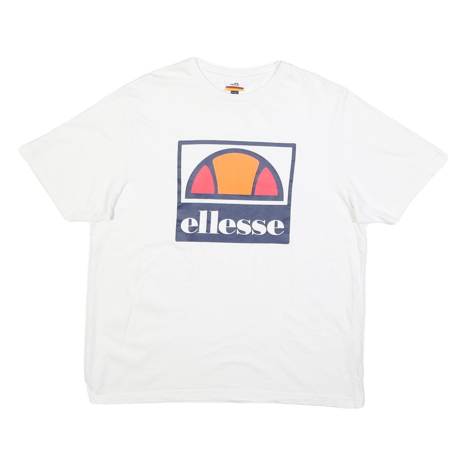 ELLESSE Mens White Graphic T-Shirt 2XL Short Sleeve Crew Neck Logo Casual Cotton