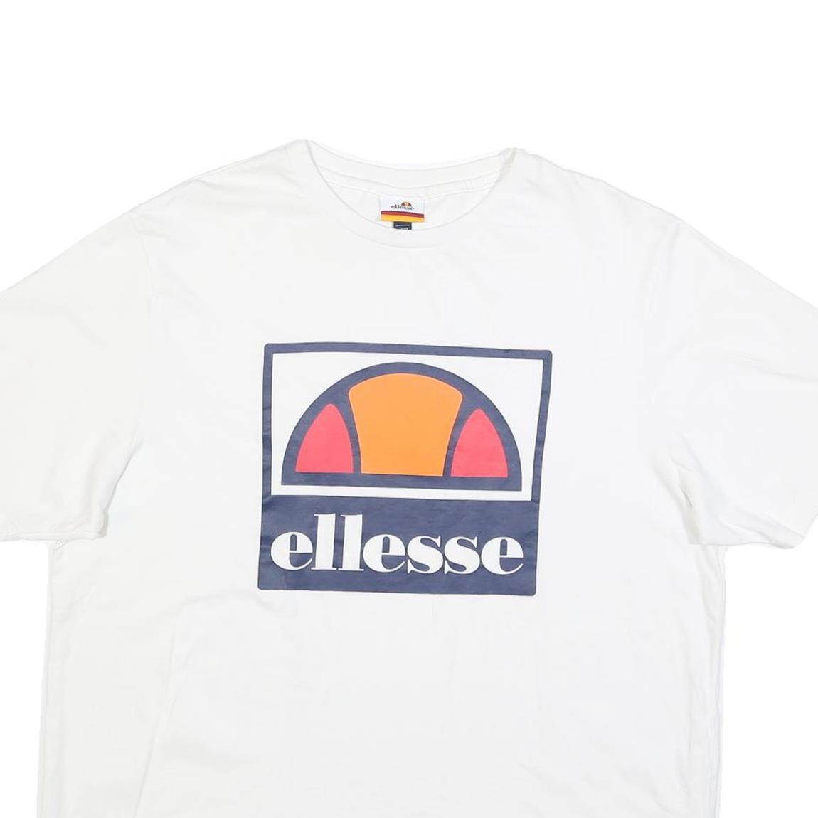 ELLESSE Mens White Graphic T-Shirt 2XL Short Sleeve Crew Neck Logo Casual Cotton