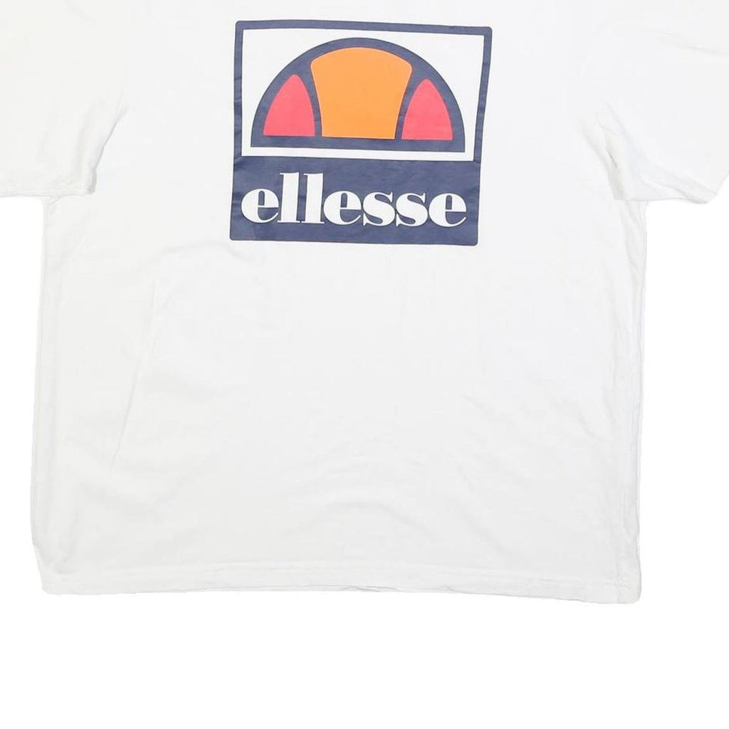 ELLESSE Mens White Graphic T-Shirt 2XL Short Sleeve Crew Neck Logo Casual Cotton