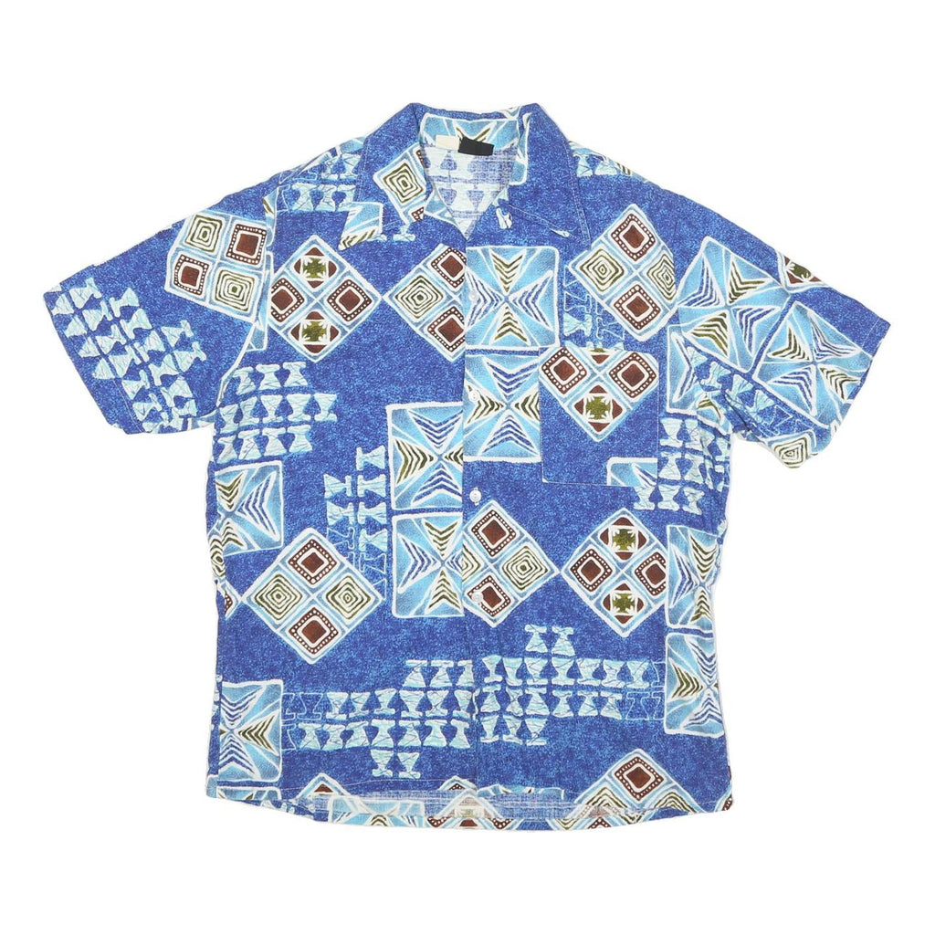 Mens Blue Pattern Cotton Blend Shirt M Short Sleeve Button Closure Casual