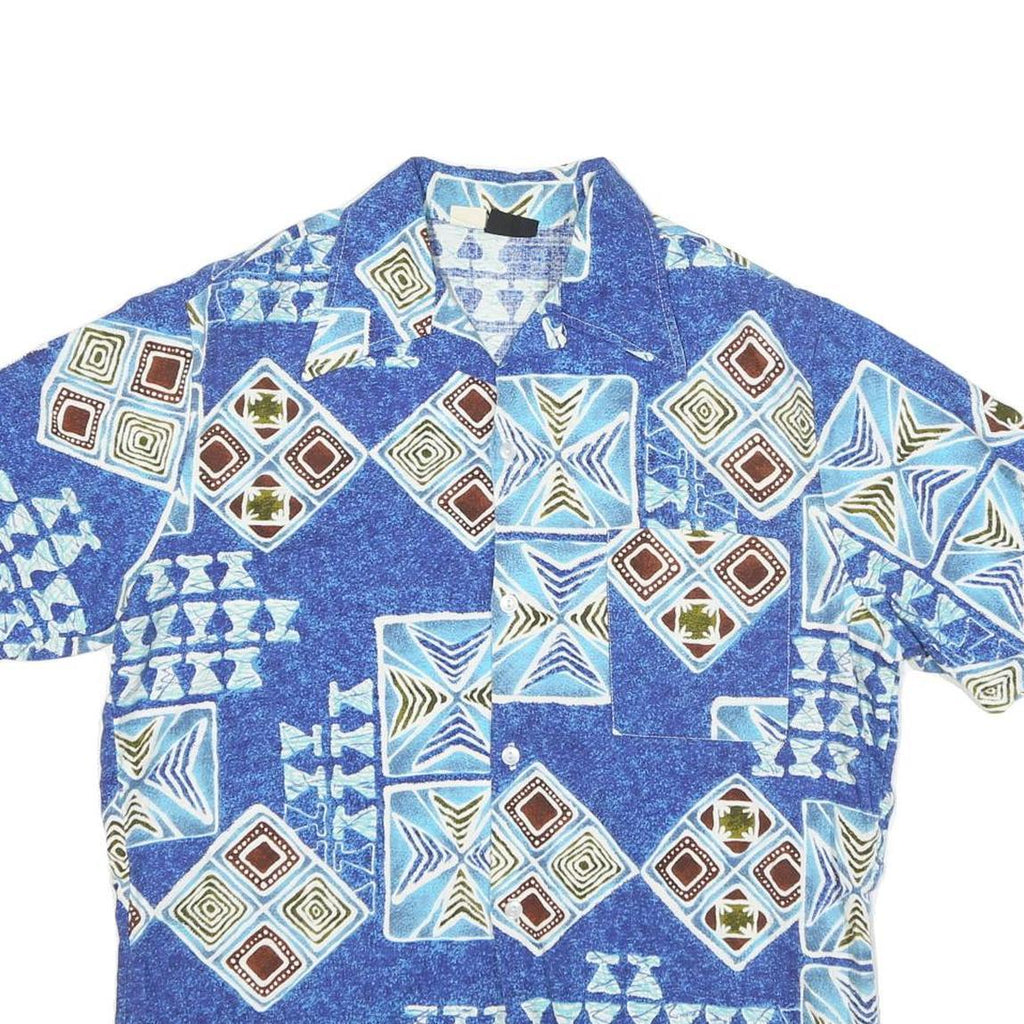 Mens Blue Pattern Cotton Blend Shirt M Short Sleeve Button Closure Casual