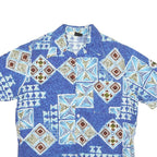 Mens Blue Pattern Cotton Blend Shirt M Short Sleeve Button Closure Casual