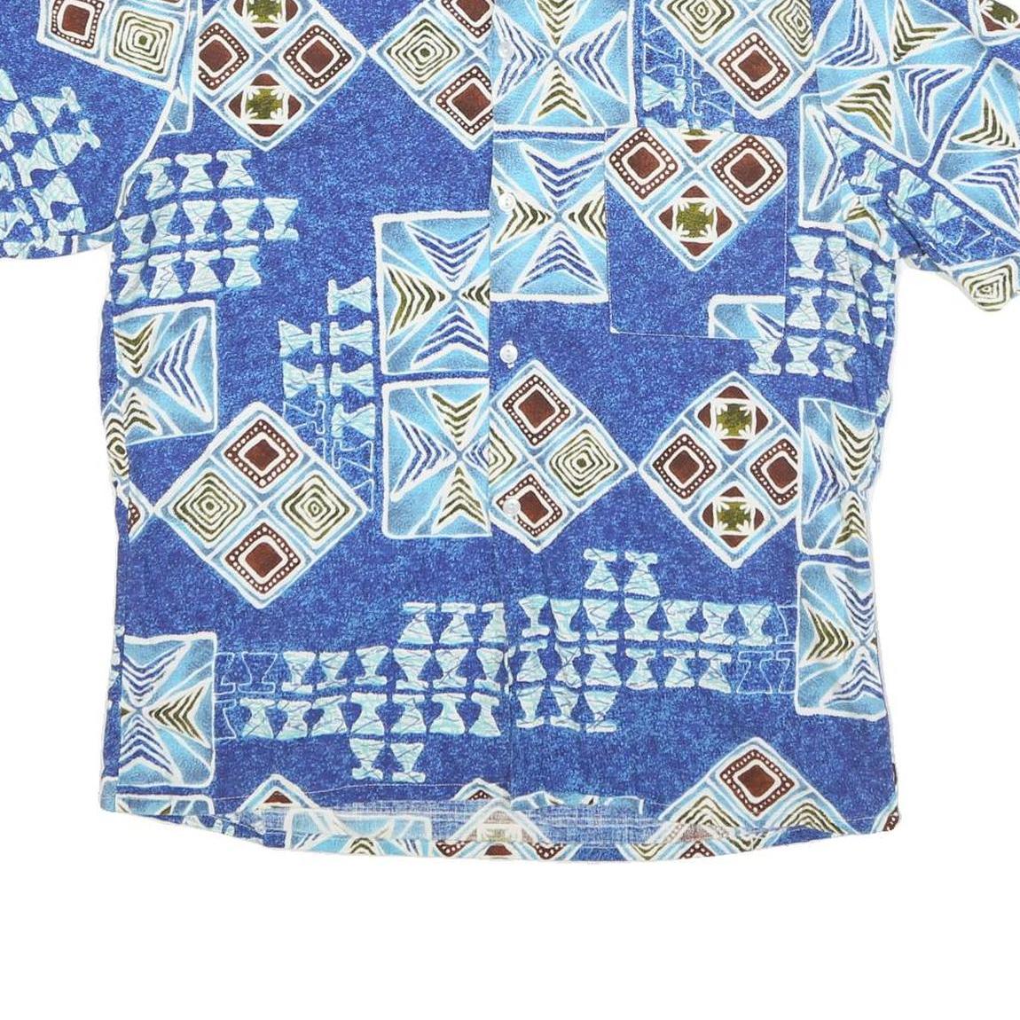 Mens Blue Pattern Cotton Blend Shirt M Short Sleeve Button Closure Casual