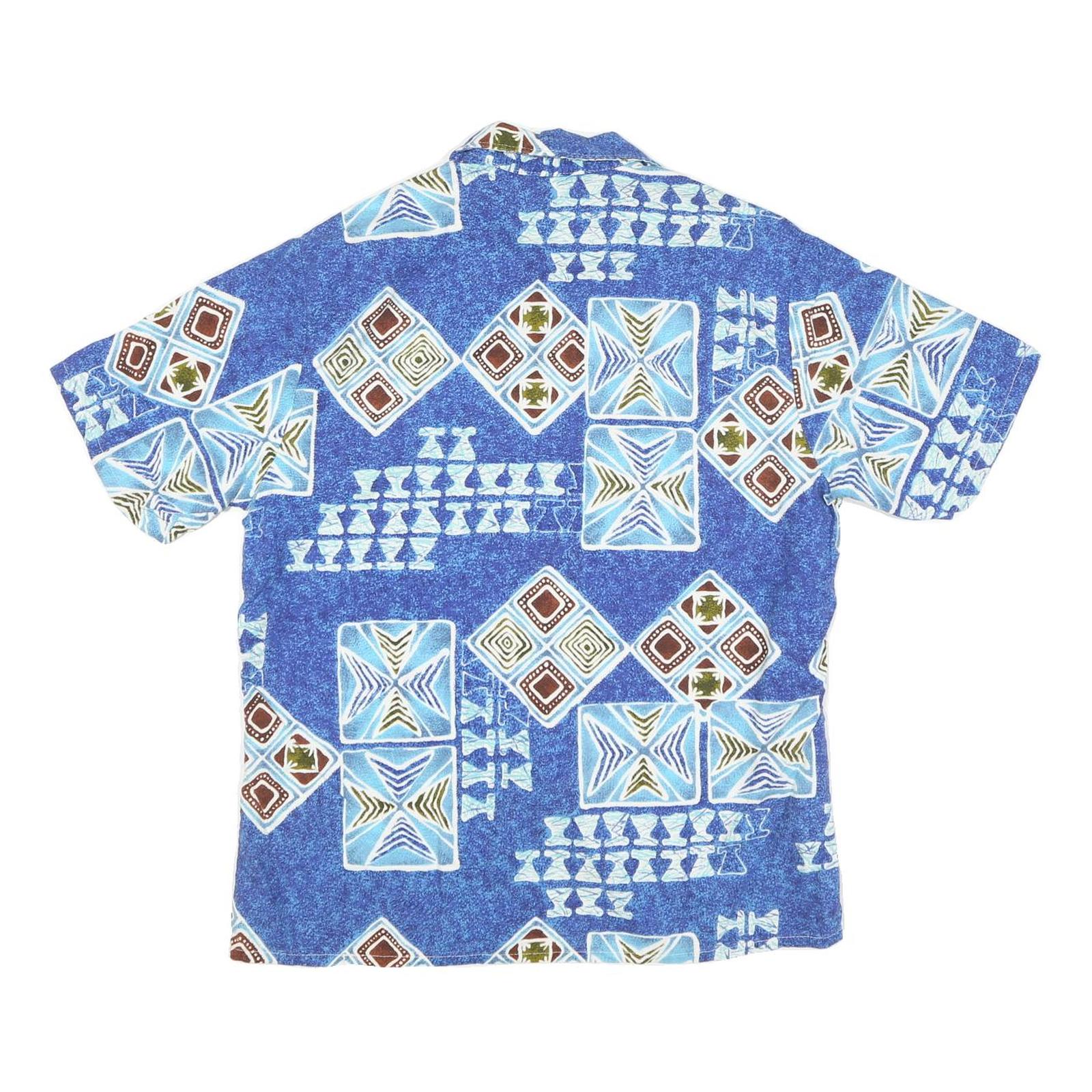 Mens Blue Pattern Cotton Blend Shirt M Short Sleeve Button Closure Casual