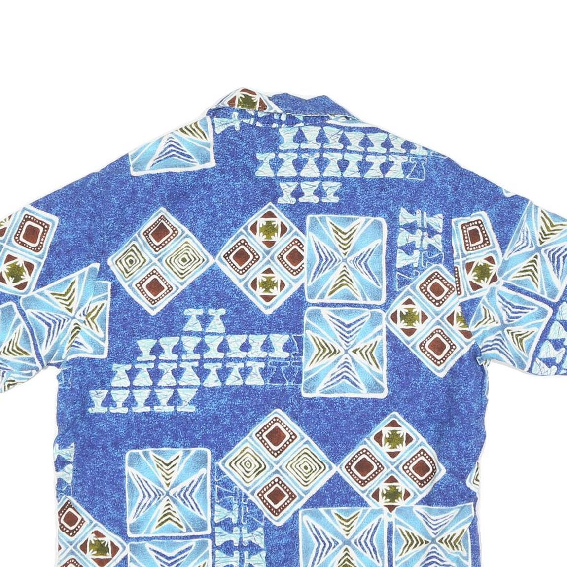 Mens Blue Pattern Cotton Blend Shirt M Short Sleeve Button Closure Casual